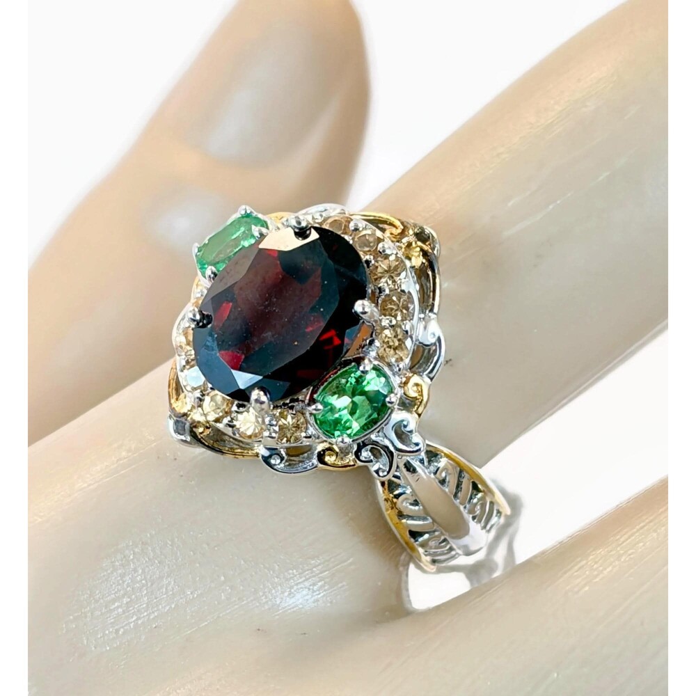 Michael Valitutti Sterling Silver Ring:  Garnet, Gems en Vogue, Two Tone